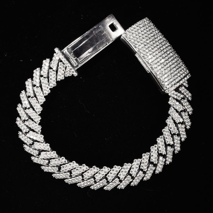 Cuban Bracelet Diamond Set | 14k White Gold | 12mm